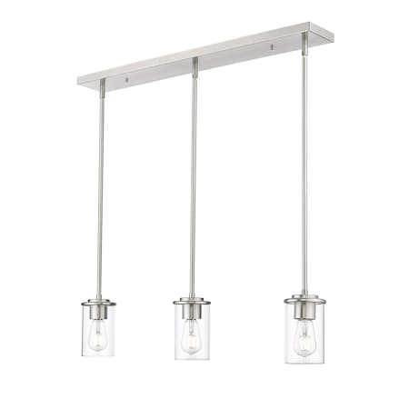 Z-Lite Thayer Pendant, 3-Light, 4.75 In.W x 34 In.L x 7.5 In.H, Brushed Nickel/Clear 742MP-3BN